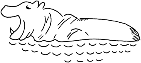 Hippopotamus In Water Coloring Page